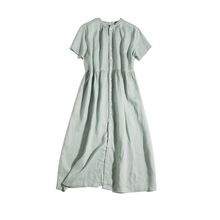 2025夏款棉麻短袖连衣裙木耳领大摆裙可前后两穿开衫长裙风衣