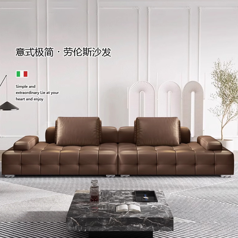 Sofá de cuero de vaca engrosado de grado S italiano simple Lawrence sala de estar apartamento grande y pequeño sofá de lujo recto en forma de L