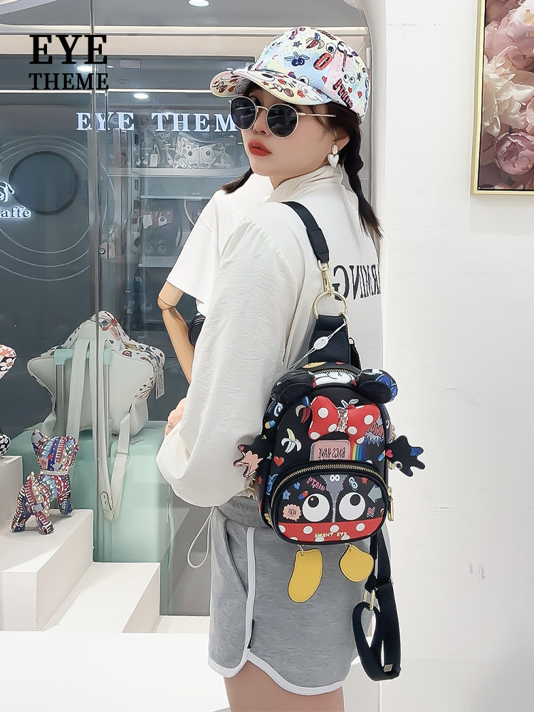 Mujeres lindas mini mochila impresión casual bolso de pecho de dibujos animados multipropósito cambiante chicas calle PU2152 #