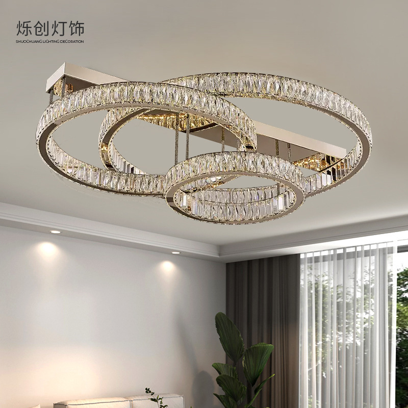 Cross-Border Light Luxury Ceiling Lamp for Living Room and Master Bedroom, K9 Crystal Full Spectrum Eye Protection Anti-Blue Light Ultra-Bright Light Source