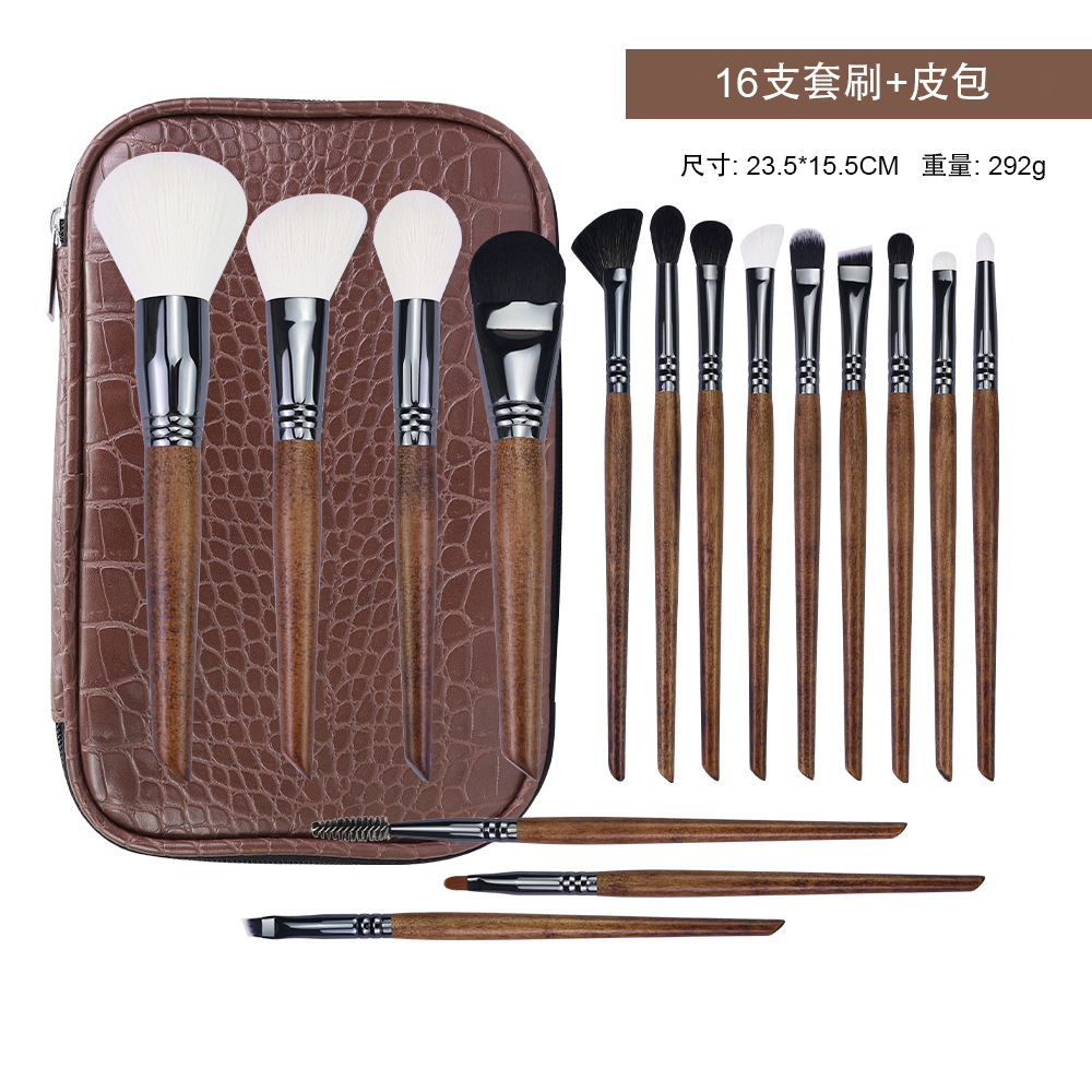 Juego de brochas de maquillaje de pelo animal en stock, set especial para maquilladores profesionales con mango de madera y pelo fino de cabra, set de brochas de maquillaje Cangzhou.