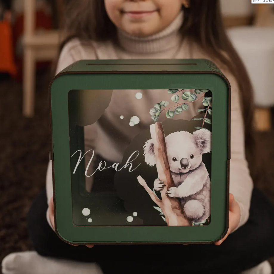 Caixa de ahorro de letras de madera caja de ahorro de letras de madera caja de ahorro de monedas transfronteriza caja de almacenamiento de monedas de niños caja de ahorro de letras transparente