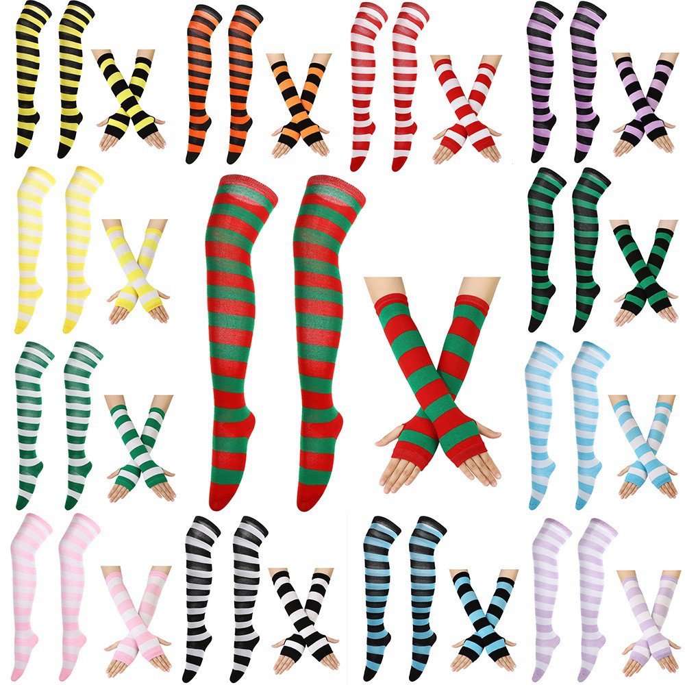 Holiday Party Set Colorful Knee-High Socks Women's Socks Party Rainbow Long Socks Gloves Cross-Border Colorful Striped Socks