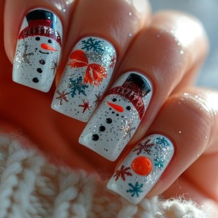 White Nail Polish Finished Elk Christmas Fake Nails Manicure Cute Christmas Wear Nails Santa Claus Short Style