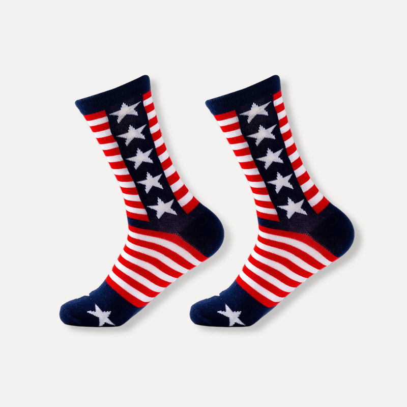Independence Day Flag Socks Cross-border Foreign Trade Socks Color-matching Striped Mid-size Socks Men's Sports Casual Socks