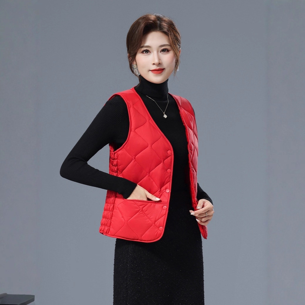 一件代发秋冬2025新款加绒马甲女保暖背心加厚修身石墨烯内胆坎肩
