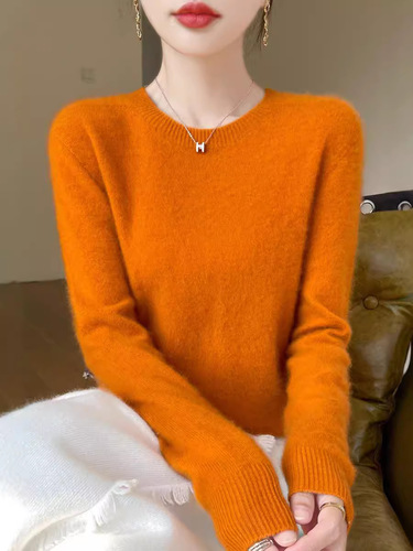Seamless first-line ready-to-wear sweater, women's round collar pullover loose bottoming shirt, autumn and winter new pure color sweater, women's wholesale