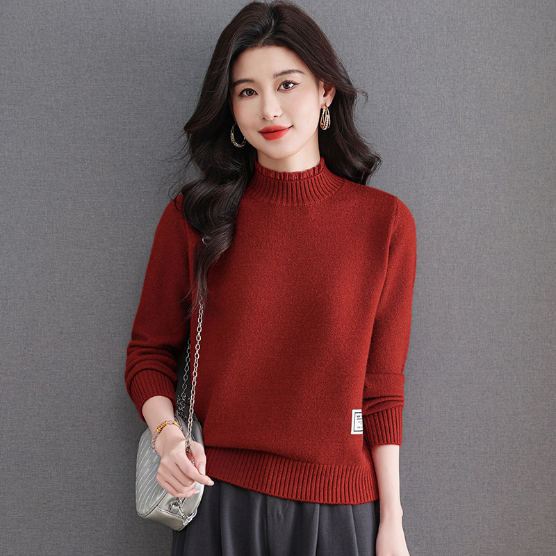 半高领花纱毛衣女秋冬季2025年新款时尚小个子短款针织打底衫上衣，女装针织衫/毛衣，妃慕昵服饰