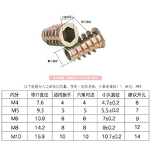 锌合金内外牙螺母五金家具配件内六角螺帽实木工预埋件梯形螺母