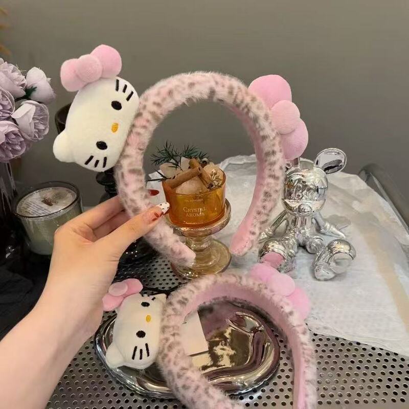 可爱小猫咪豹纹发箍KT创意卡通毛绒头饰宽边洗脸发卡少女拍照头箍|undefined