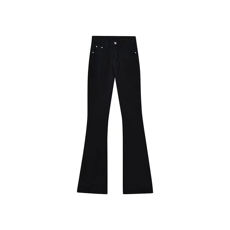 Damen-Jeans mit hohem Bund und ausgestelltem Bein, figurschmeichelnd für kleine Größen, schwarz, Hufeisenform, neuer Stil für Frühling und Herbst_voghion.com