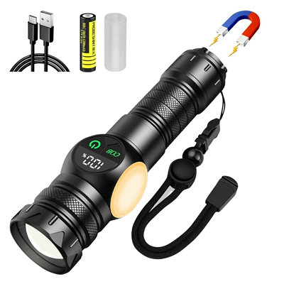 Long-Range Light, UV fənərlər - white-laser-flashlight-round-side-light-18650-set