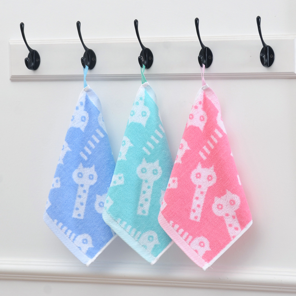 Cotton Jacquard Cartoon Square Towel Kindergarten Small Towel Cute Sheep Cartoon Cat Polka Dot Mother and Baby Face Towel