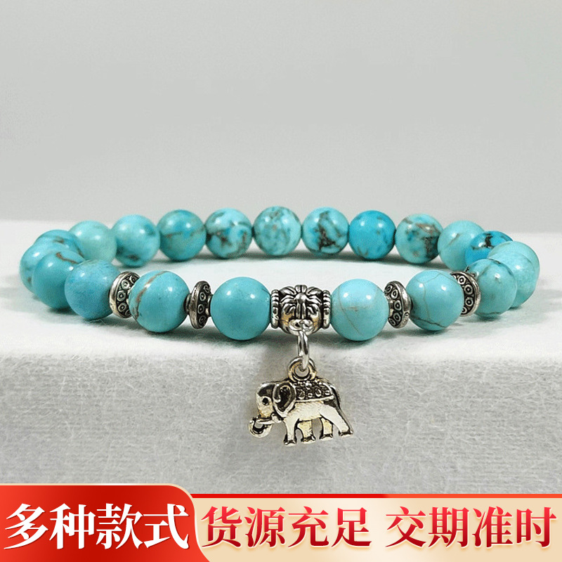 Europeo y americano pequeño libro rojo pegamento relleno Pino elefante colgante pulsera azul Pino estilo bohemio estudiante ronda pulsera de cuentas al por mayor