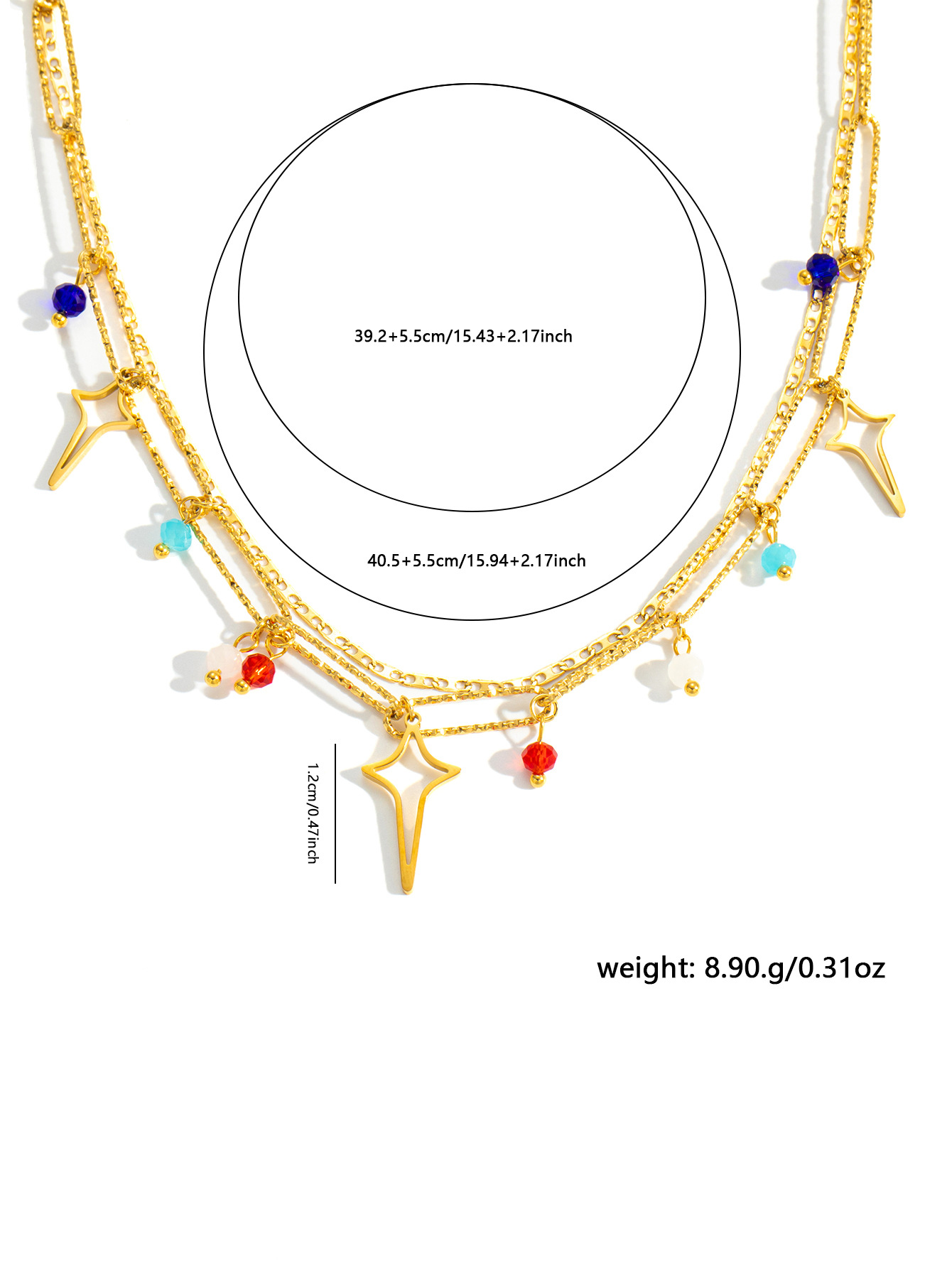 13g Weight 0.03µm Gold Plating Thickness Electroplated Gold Plating Process 18K Real Gold Plated Plating Material 201 Stainless Steel Pendant Material Zircon Inlay Material Layered Necklaces, Necklace Classification 201 Stainless Steel Chain Material cable chain Chain Type 1 Set Quantity Holiday, Daily Occasion 201 Stainless Steel Material Star Pattern Women's Gender Simple Style Style Plating Craft Wholesale Jewelry Simple Style Star Titanium Steel Plating Layered Necklaces Cable Chain 5