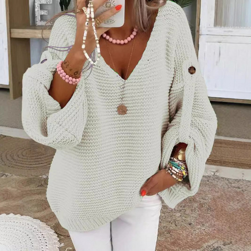European and American new style women's pullover long-sleeved women's blouse autumn and winter long-sleeved V-neck sweater