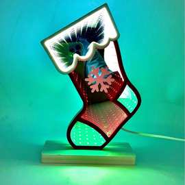 新款3D圣诞袜led隧道灯圣诞节装饰灯发光氛围灯摆台台灯小夜灯