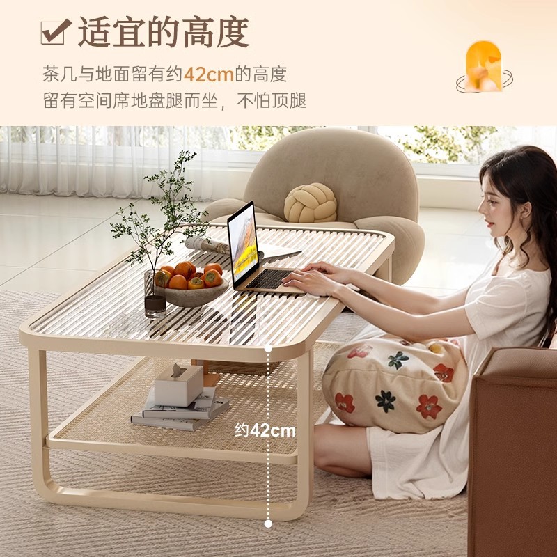 Mesa de té sala de estar doméstica pequeña casa 2025 nueva mesa de té de vidrio de brisa de crema moderna simple mesa creativa