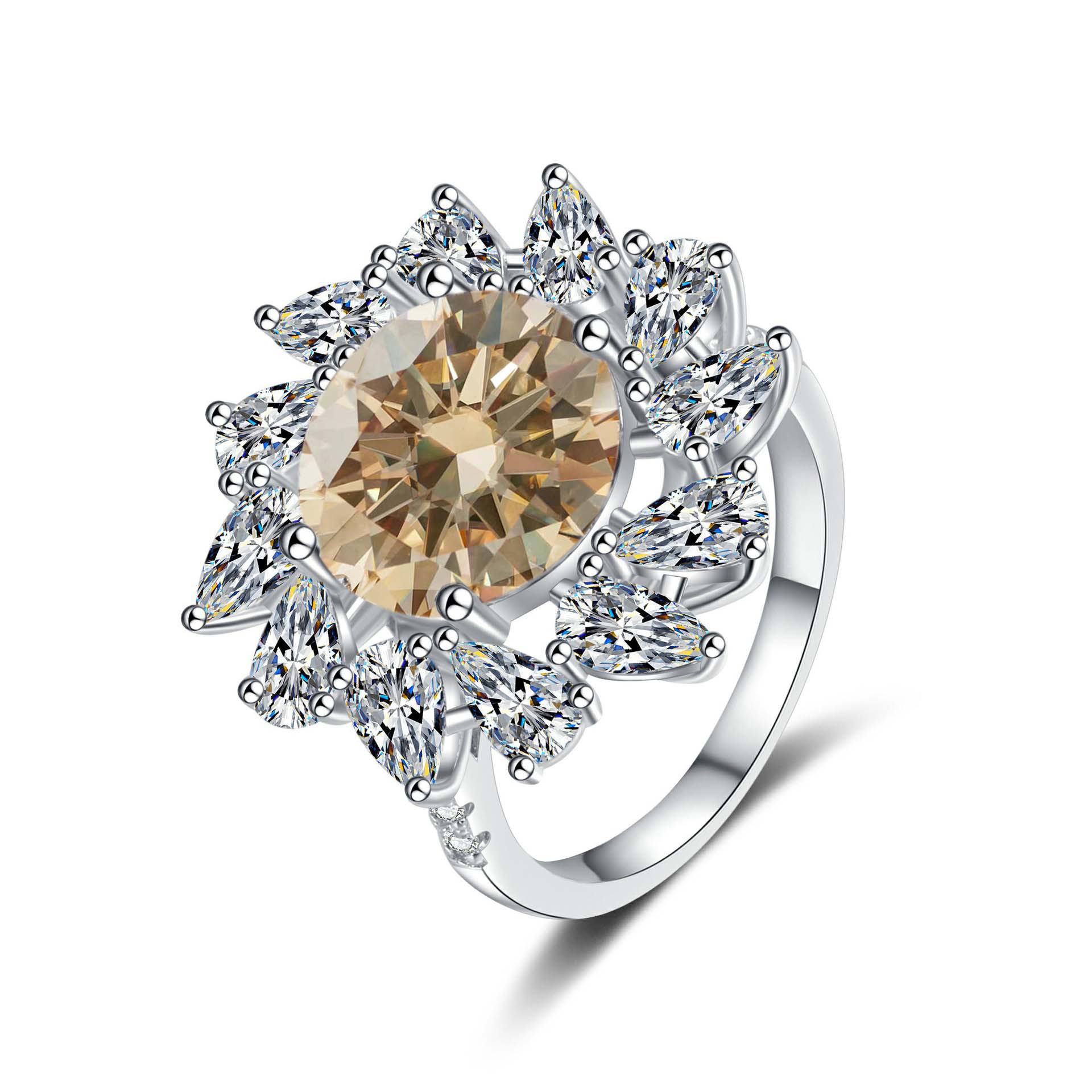 S925 anillo de diamante de color de plata esterlina, anillo de diamante en forma de pera de 5 quilates, anillo de mujer elegante y lujoso