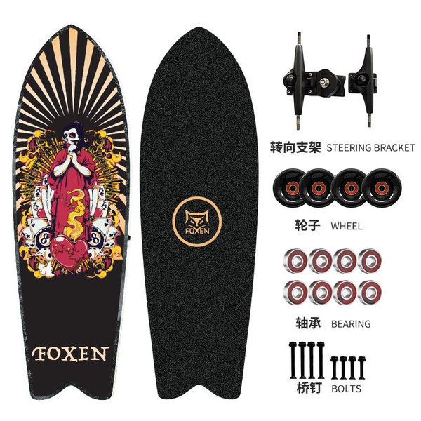 FOXEN Surfskate land surfboard manufacturer brushing street fish…