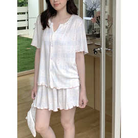 2026夏季韩系针织提花蝴蝶结家居服睡衣套装