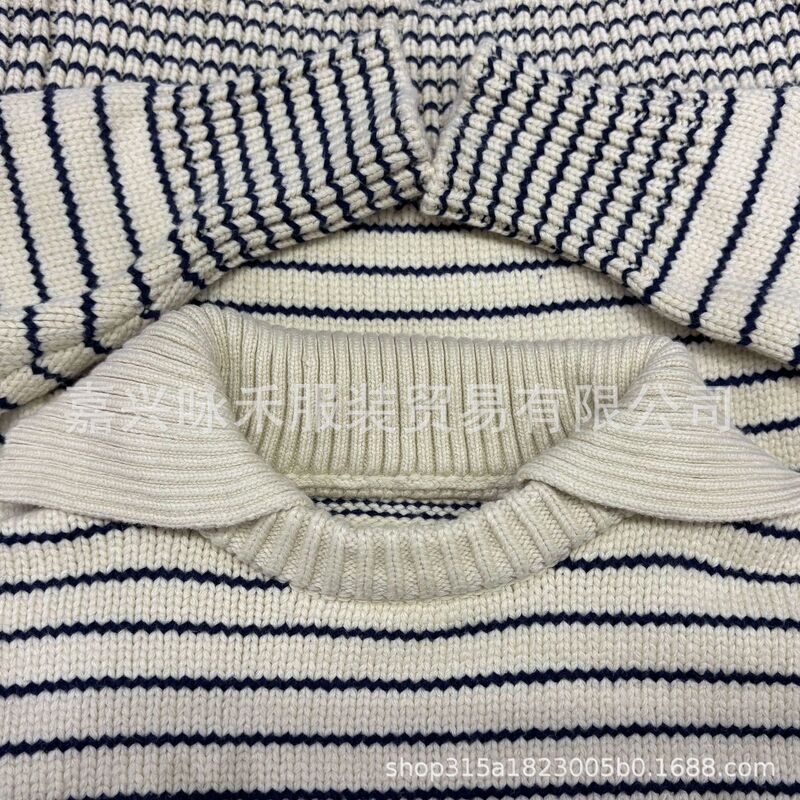 Ll.Bean Japan Limited Striped Knit Sweater Trendy Elegant Natural Large Collar Sweater Fluffy Comfortable Three Seasons