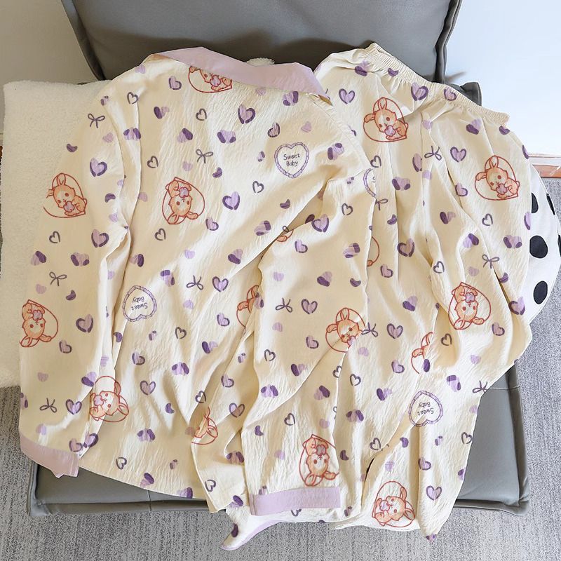 Al por mayor transfronterizo nubes de algodón pantalones de manga larga primavera y otoño de alta calidad cardigans de dibujos animados para mujeres set pijamas ropa casera