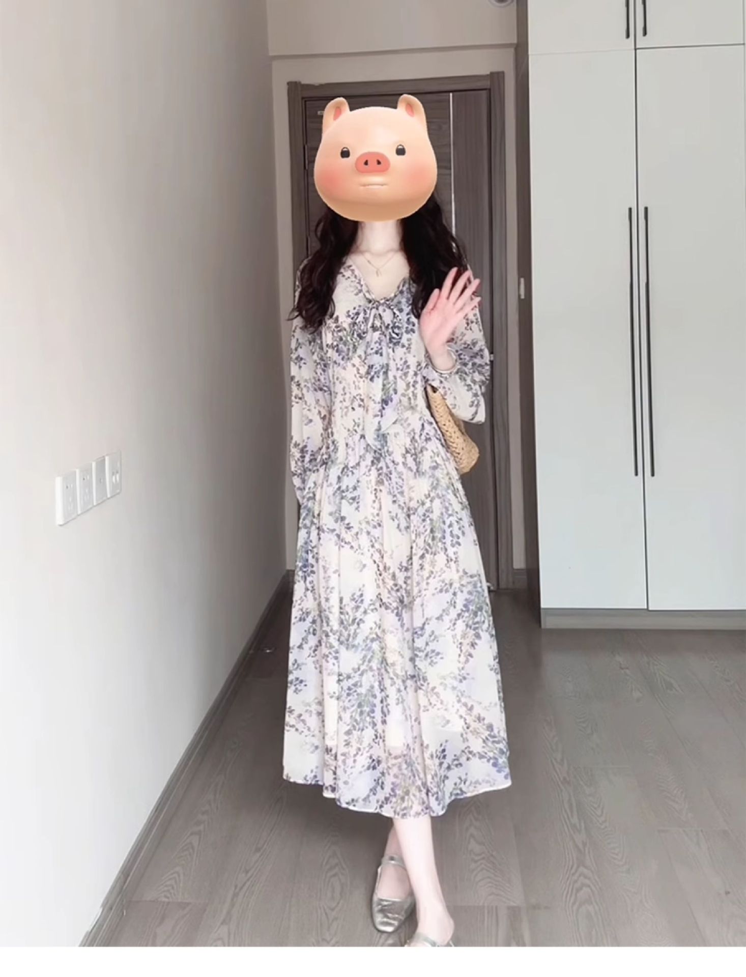 Đầm maxi nữ thắt eo voan hoa Pháp tay dài — Tím chi tiết 3