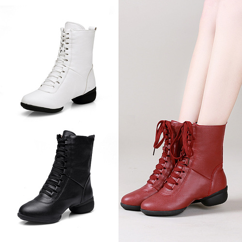 Autumn and Winter Water Soldier Dance Shoes Soft Sole New Medium Heel Square Dance Shoes for Women, Dance Boots, Adult Dance Shoes