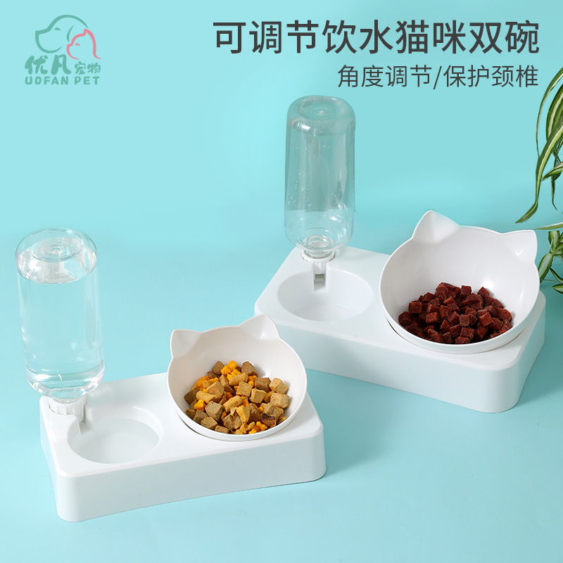 Box with drinking water bottle rectangular base cat double bowl can…