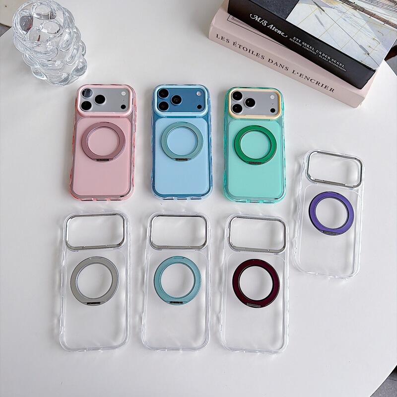 Suitable for iPhone 18 Pro Max phone case, Apple 17 wave-patterned frame with rotating stand, 16 Pro protective case