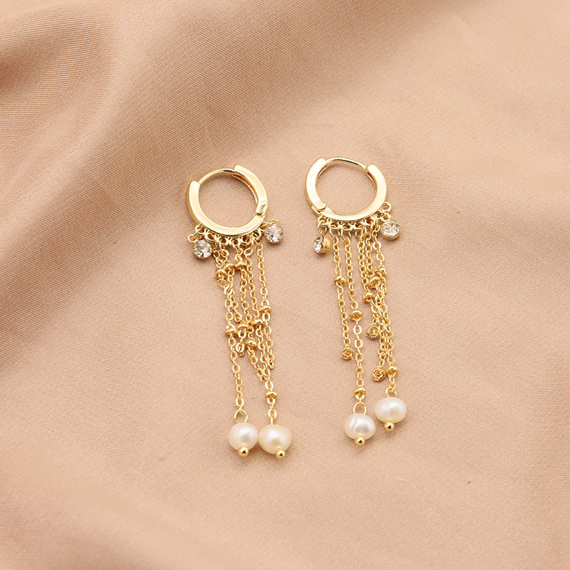 Aretes de perlas de agua dulce naturales Retro estilo francés largos pernos de bordilla s925 agujas de plata temperamento de alta calidad joyas de orejas