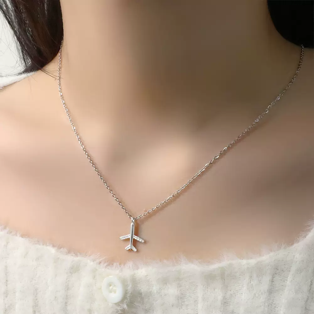 古猫宁 童年回忆个性可爱吊坠锁骨链女款气质日韩镶钻飞机锁骨链