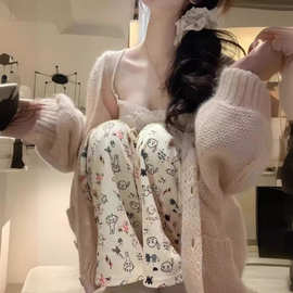 （冰丝螺纹）多巴胺ins夏季休闲长裤新款薄款高腰款式小个子阔腿