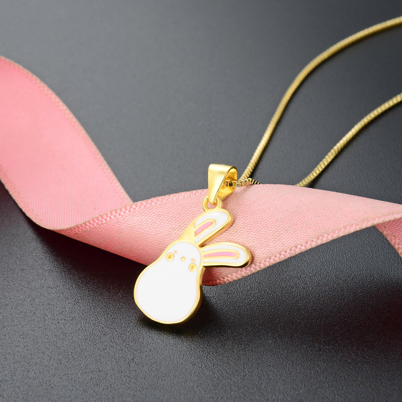 Comercio exterior transfronterizo creativo de dibujos animados conejo blanco collar de plata esterlina mujer 925 adorable colgante de aceite de goteo de animales