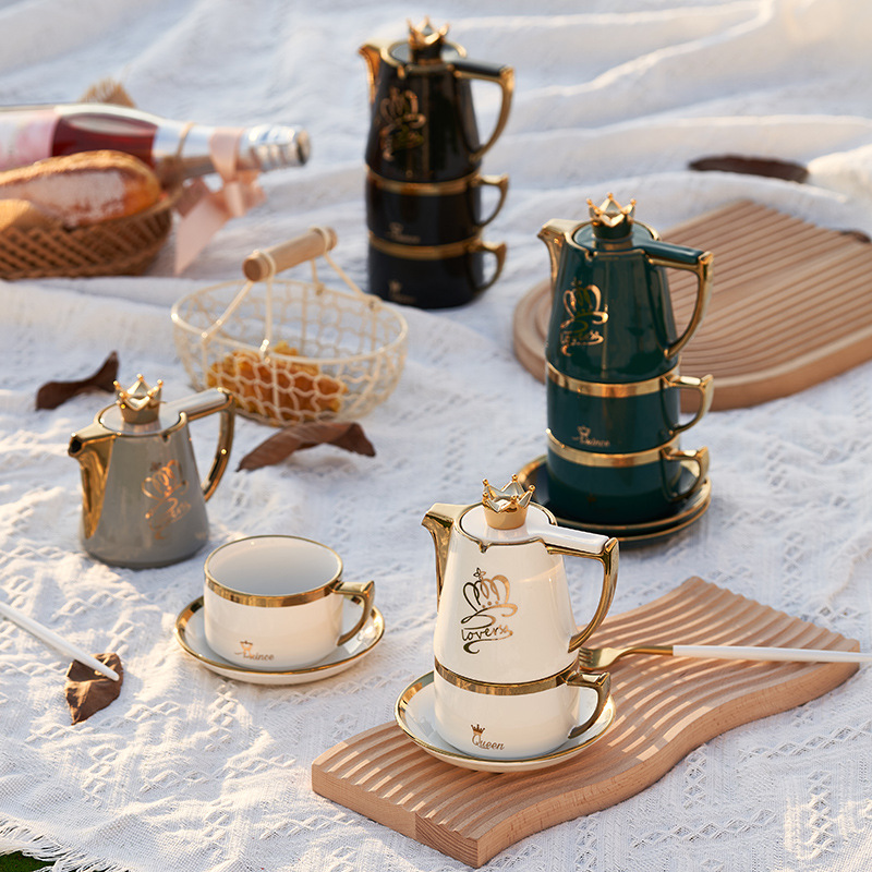 Tetera casa de estilo Nórdico juego té cerámica con la mano regalo Taza Té corona pareja juego apoyo logo taza café