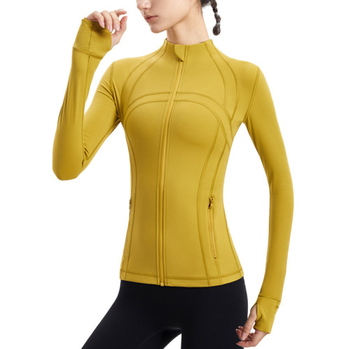 New style brushed yoga jacket women's slim nude running fitness sweatshirt long-sleeved zipper stand collar sports top