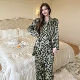 韩版秋冬新款冰雪丝斑马纹和式睡衣女绝美爆款家居服可外穿闺蜜装