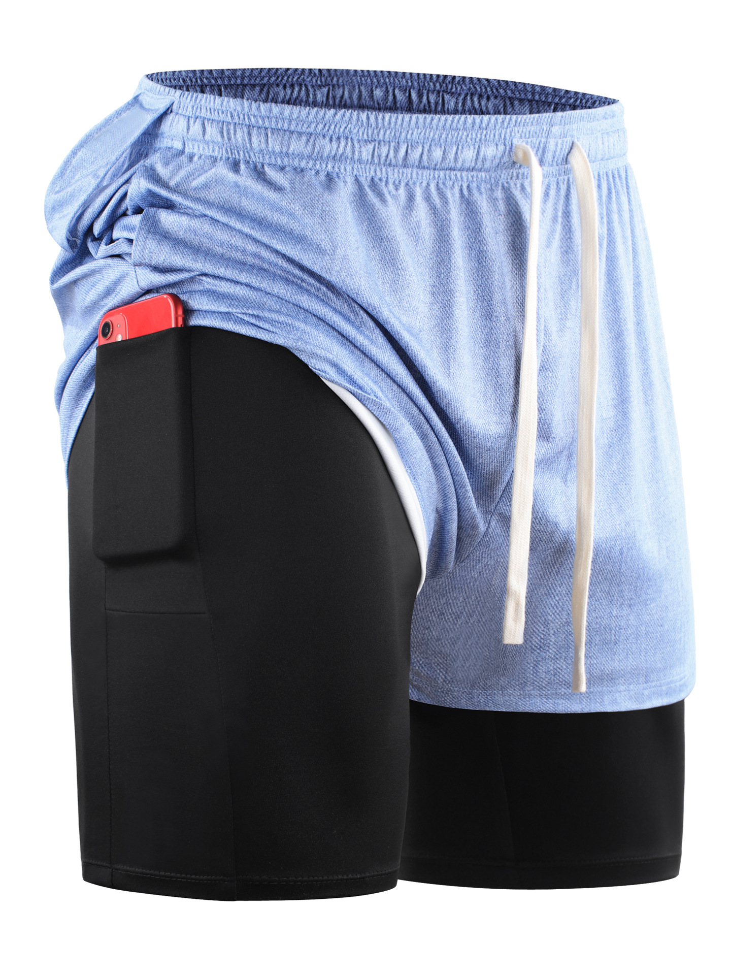 Falsos pantalones cortos de dos piezas para hombres ropa exterior verano Delgado suelto casual de cinco puntos deportes pantalones de baloncesto