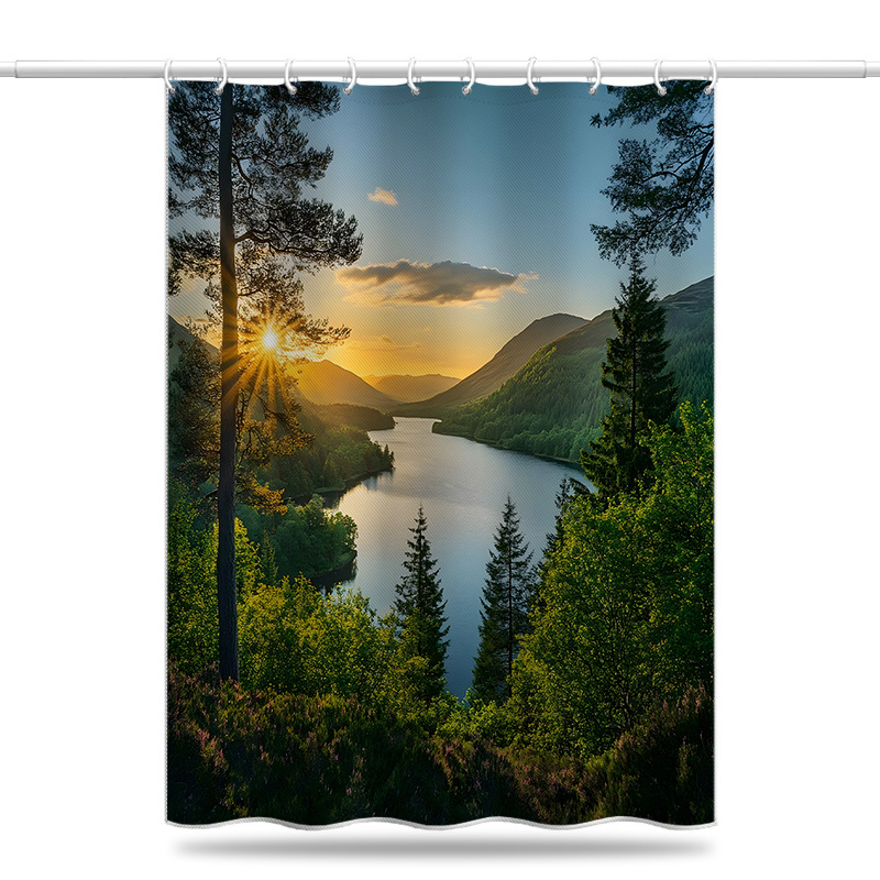 Nuan Yang River Mountain Partition Door Hanging Shower Curtain, Waterproof, Mold-resistant, Thickened Curtain Set, No_voghion.com
