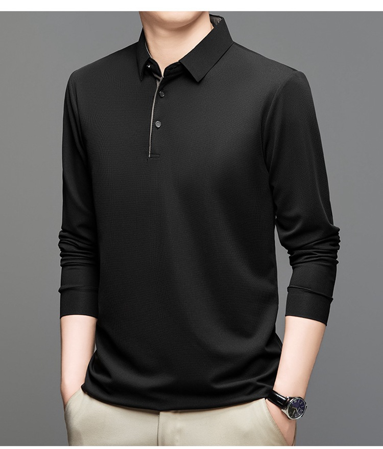 Langarm-Poloshirt für Herren, 2024 Frühling und Herbst Business-T-Shirt mit lockerem Kragen für Herren_voghion.com