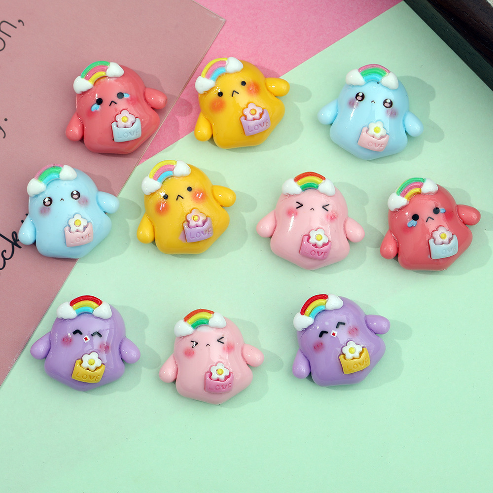 Nueva historieta lindo pollo Arco Iris DIY resina accesorios hechos a mano accesorios para el cabello teléfono móvil Shell llavero zapato hebilla accesorios al por mayor