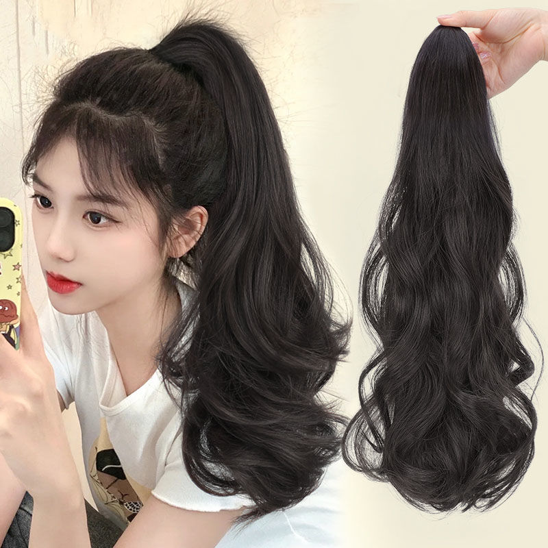 Peluca de cola de caballo clip de pelo largo de las mujeres simulación natural pelo largo rizado onda grande Cola de Caballo alta Internet celebridad moda peluca cola de caballo