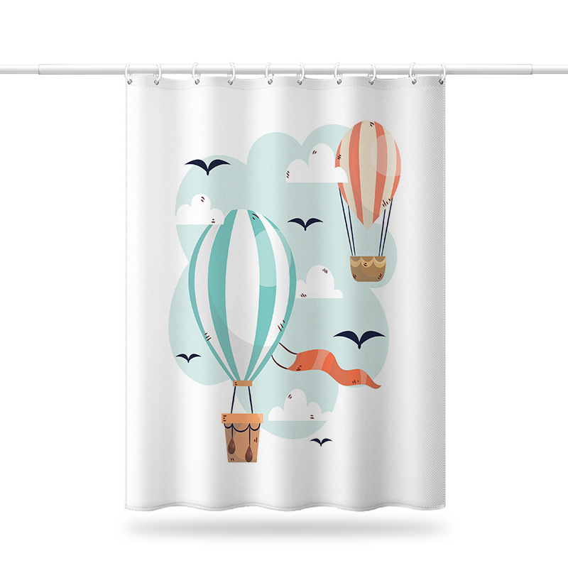 Grenzüberschreitendes Cartoon-Ballon-Set, digital bedruckter Badezimmervorhang aus Polyester, Duschvorhang ohne Bohren_voghion.com