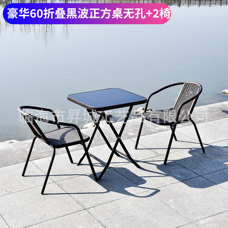 고급스러운 40% off 스택 블랙 웨이브 스퀘어 테이블 구멍 없음 + 의자 2개