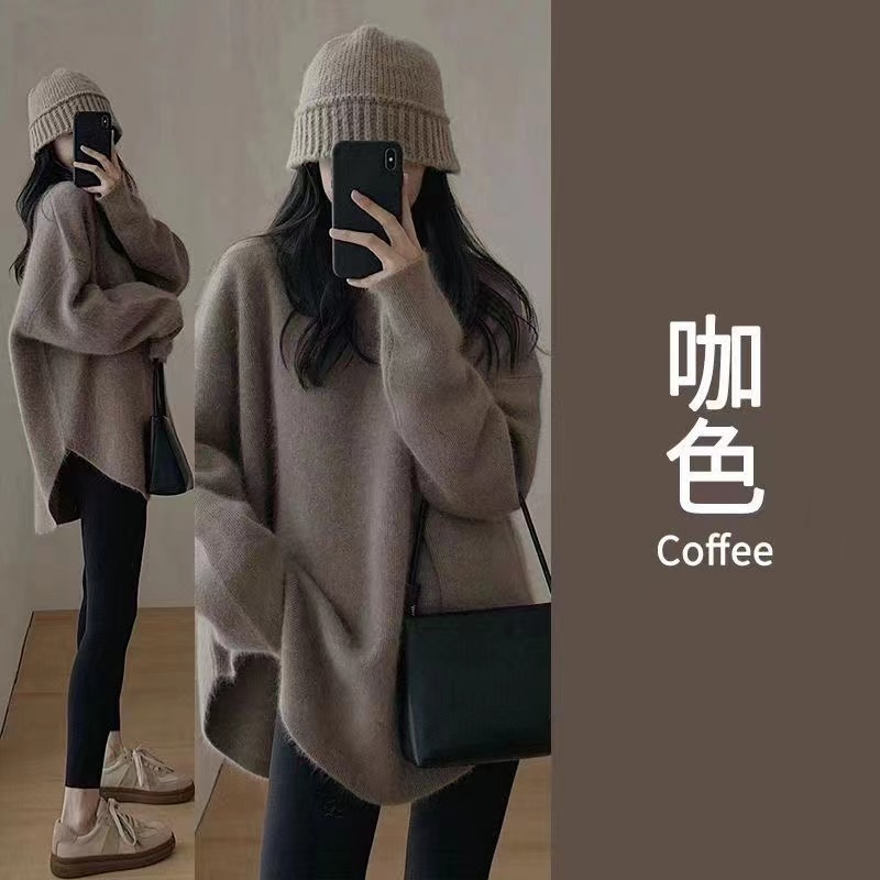 Estilo coreano suave estilo perezoso Otoño e Invierno 2023 nuevo suéter de color sólido superior suéter de longitud media para las mujeres image 5