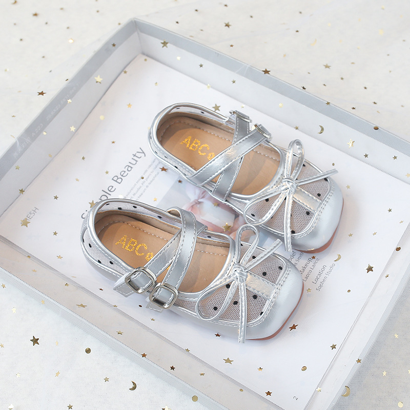 Niñas Zapatos de malla de punto de onda 2026 verano nuevos zapatos de ballet para niños zapatos de princesa arco zapatos de cuero image 3