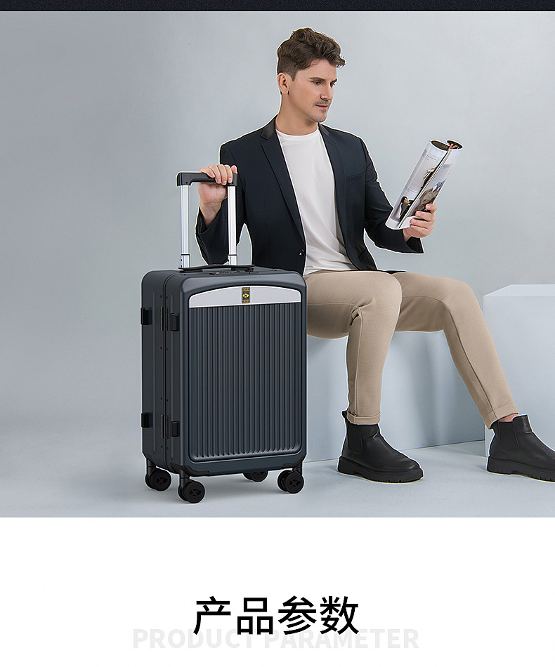 Vali nhôm khung Mango Bird mở nắp trước, size cabin 20 inch kèm khóa số — Khóa kéo thông thường kinh doanh lao động lớn màu đen có thể lên máy chi tiết 19