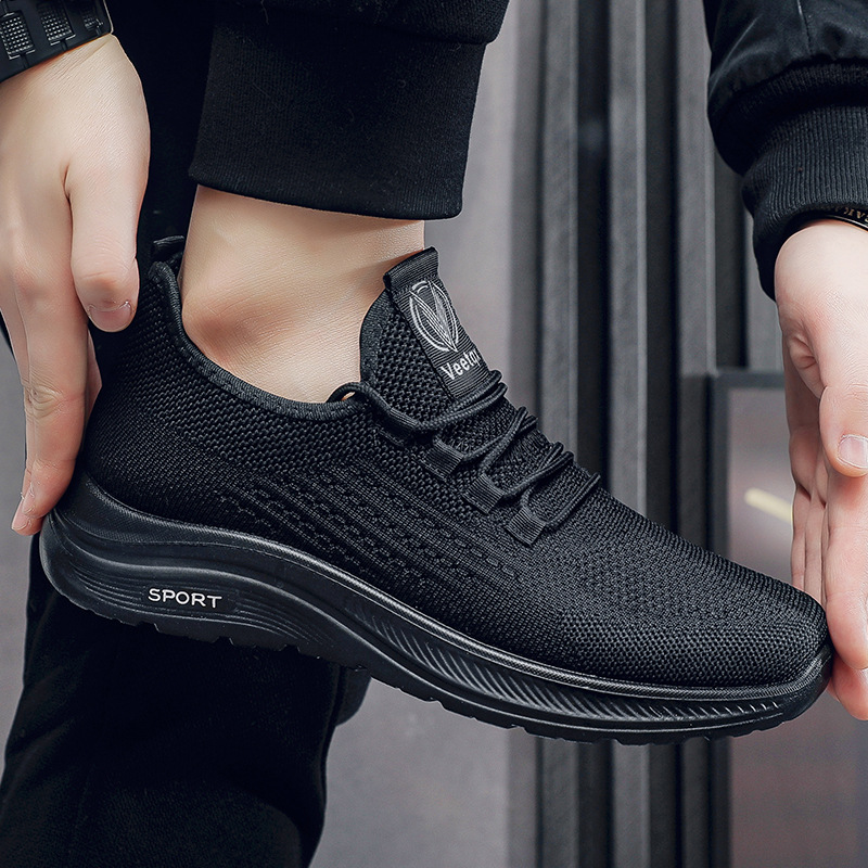 2025春秋新款飞织加海绵聚氨酯前系带运动超轻软底耐磨男工装男鞋
