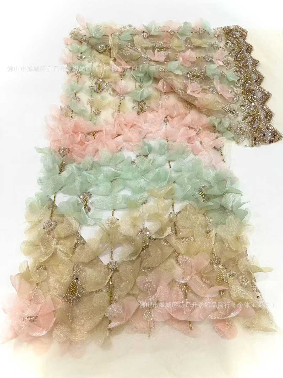 Flor de encaje vestido de boda tela de cola de tela de malla sequin bordado falda de tela de bordado de tubo de perlas de alta fijación